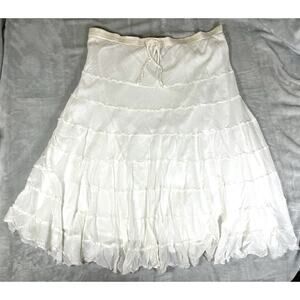 Vintage XL Fairy Tier Lined Boho Peasant Skirt Milkmaid Gauzy Raw Hem Festival